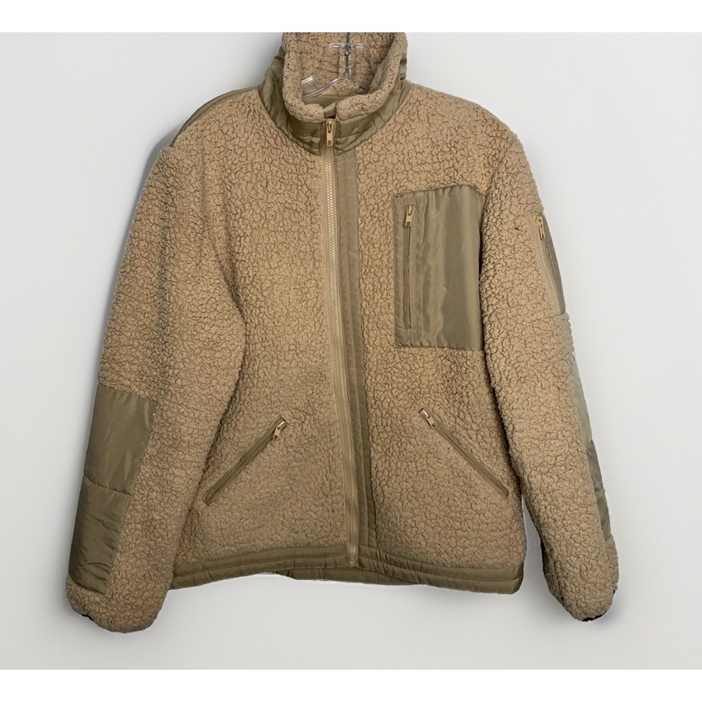 Mnml Khaki Sherpa Fleece Jacket Workwear Utility Jacket Men's SZ M Medium